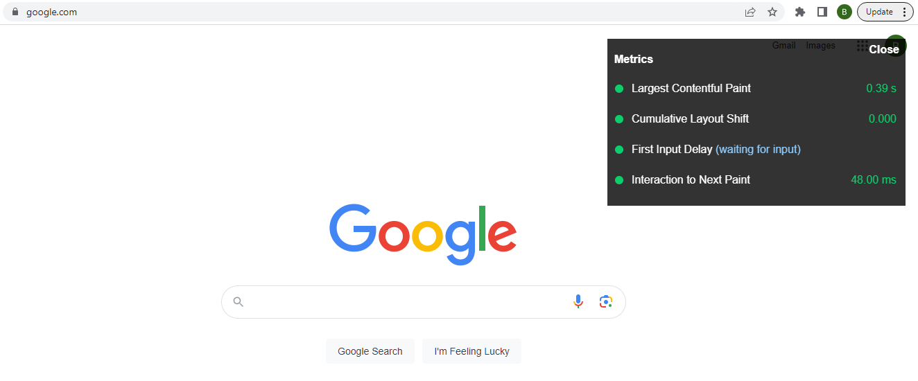 CWV for Google’s homepage
