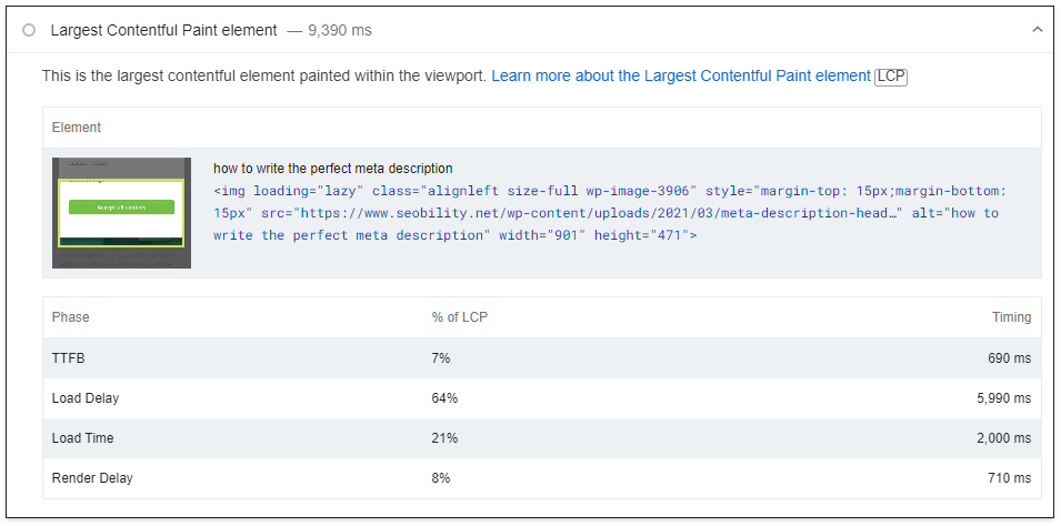 Largest Contentful Paint element