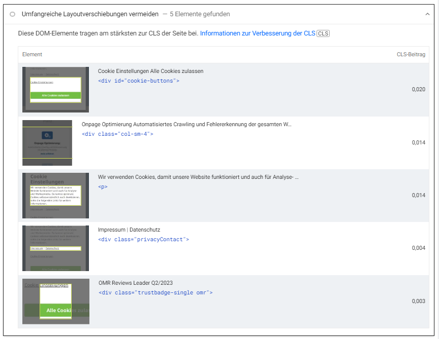 Elemente die zum CLS beitragen