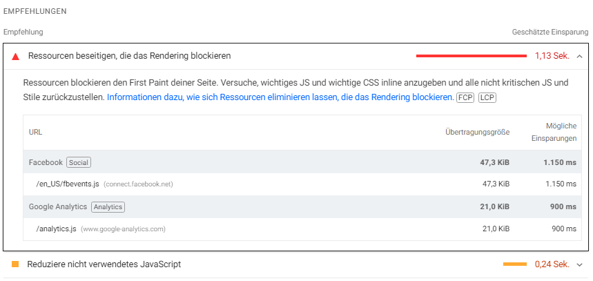 Ressourcen die das Rendering blockieren