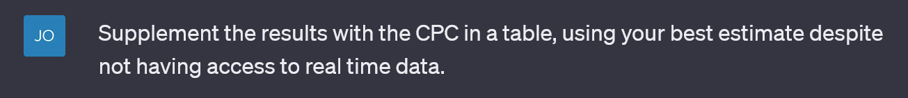 ChatGPT claims not to have access to CPC data