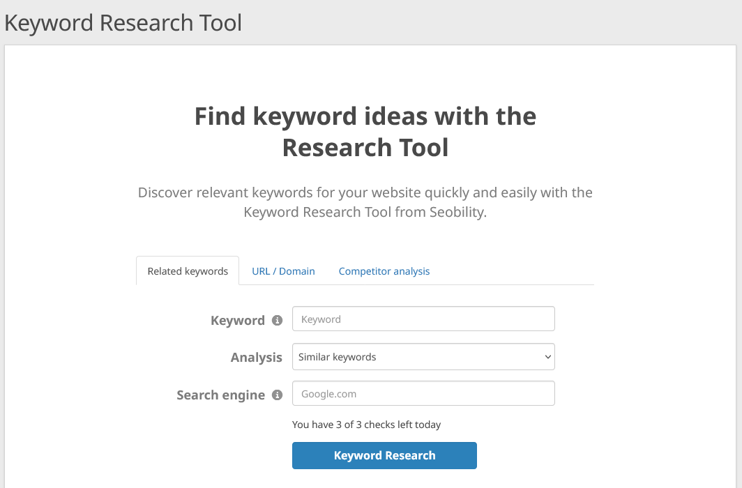 Seobility Keyword Research Tool