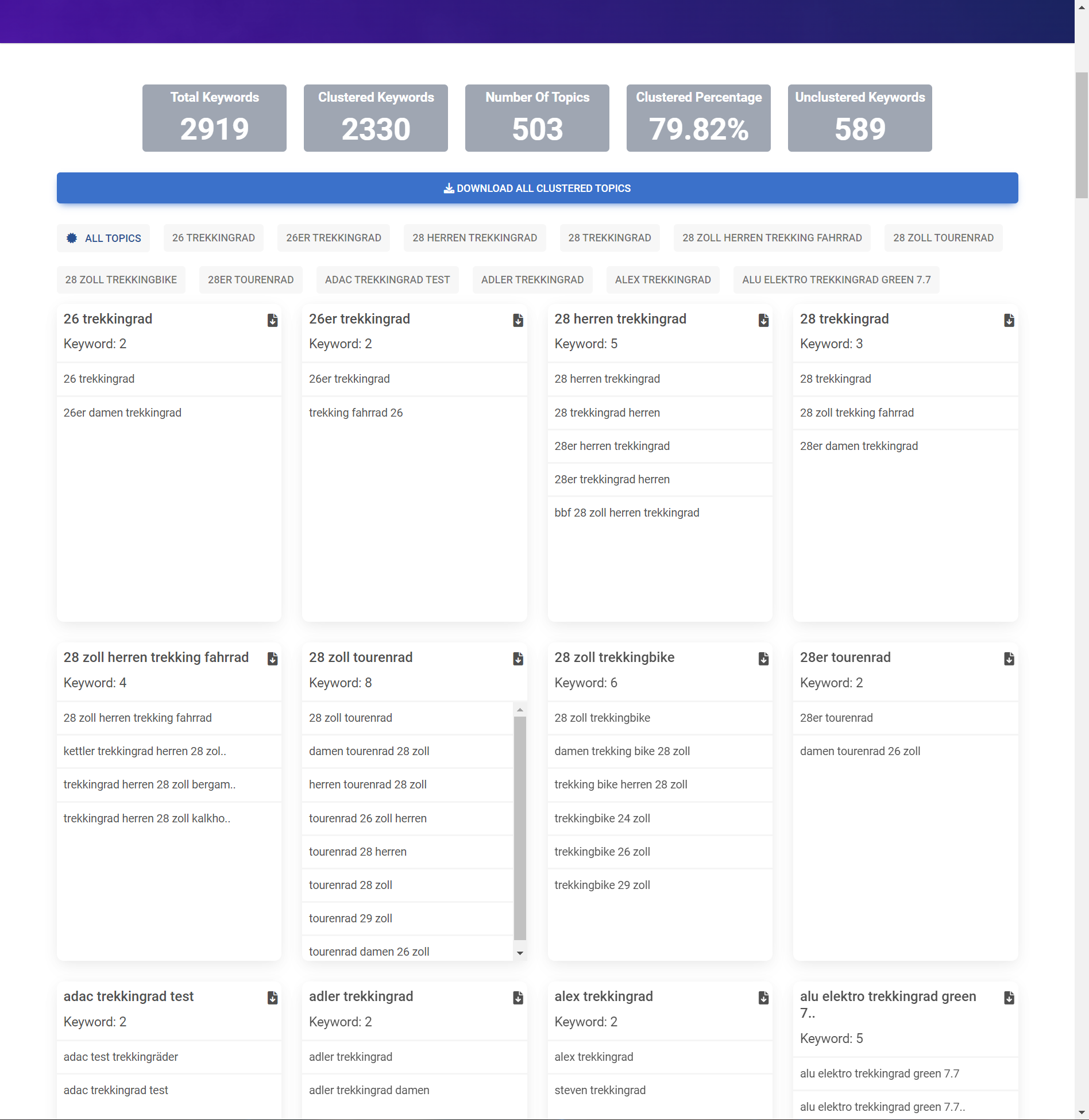 Keyword Cluster Trekkingrad