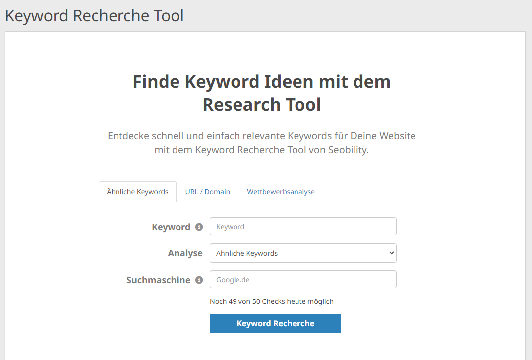 das Keyword Recherche Tool von Seobility