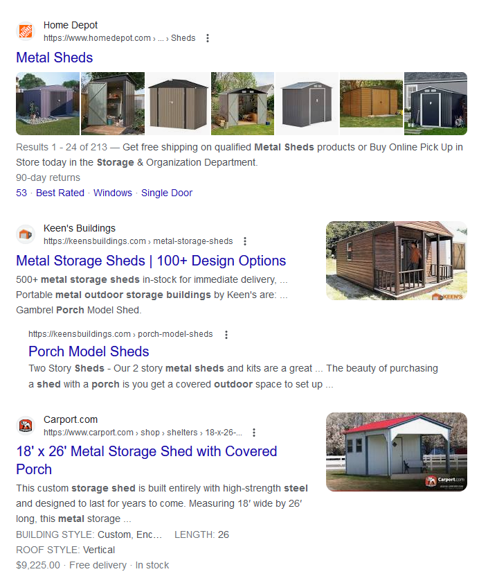 metal garden shed with porch