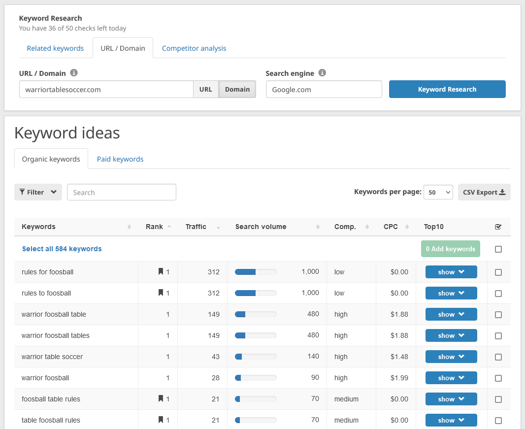 organic search results
