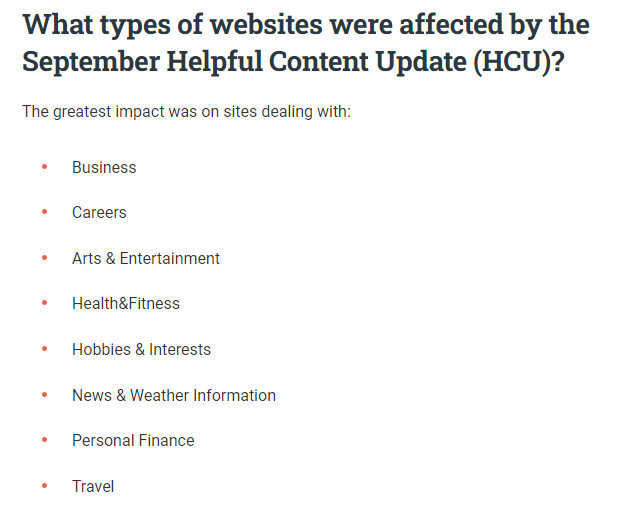 websites affected by the helpful content update