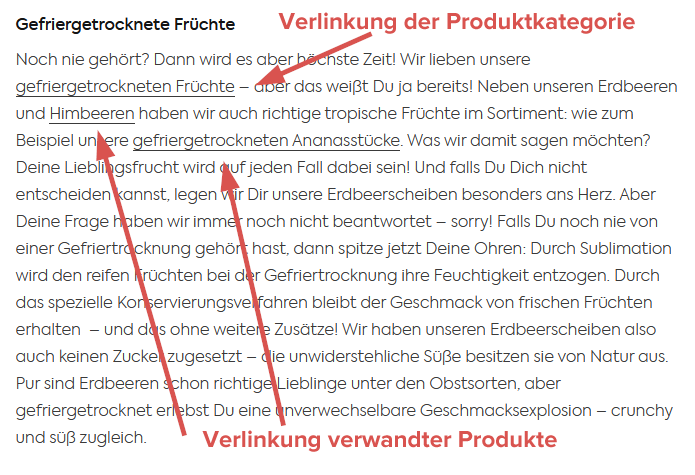 Beispiel einer Produktbeschreibung mit internen Links