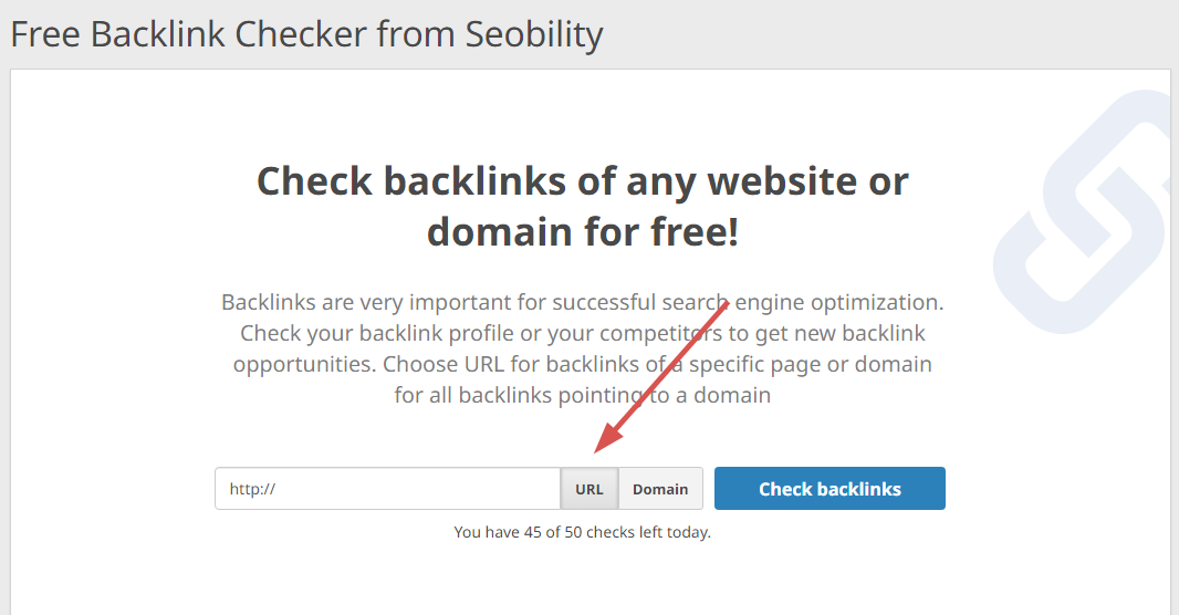 URL analysis with the Backlink Checker