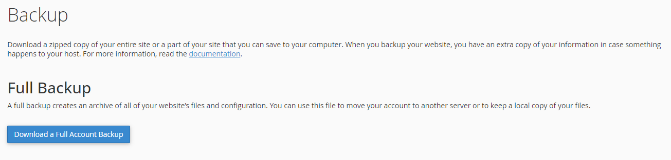Klicke auf "Download a Full Account Backup"