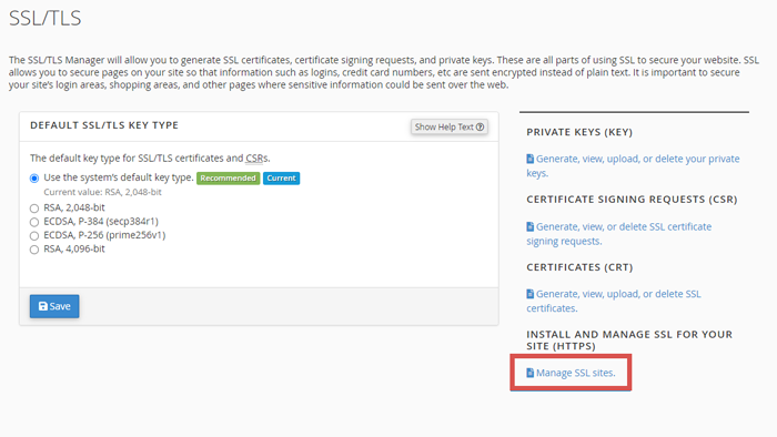 Klicke auf "Manage SSL sites"