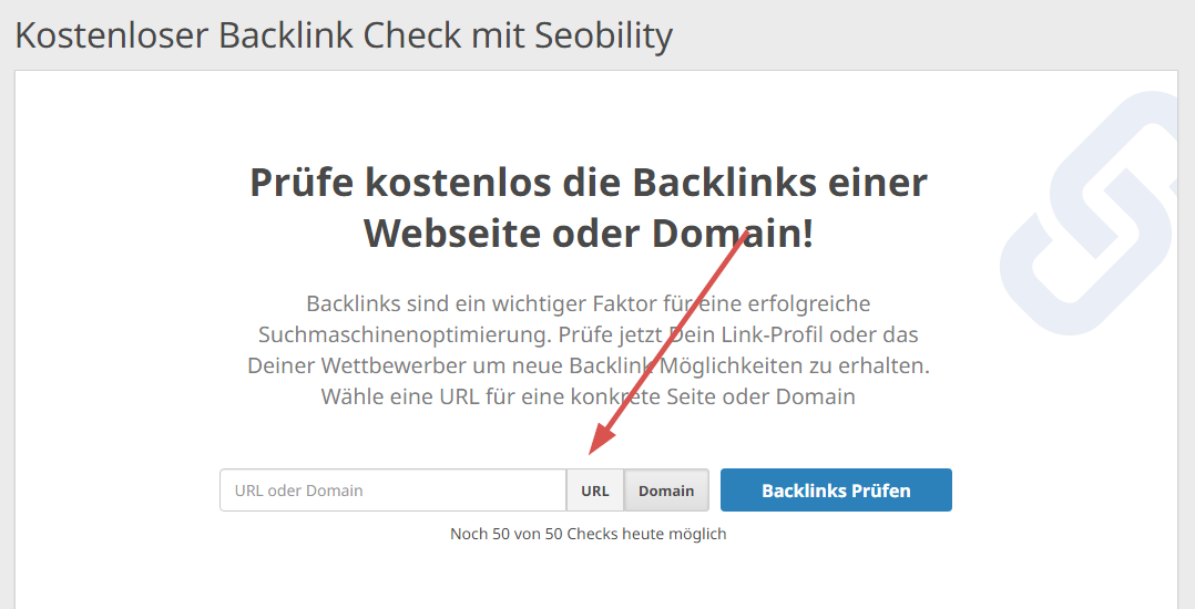 die URL-Analyse des Backlink Checks von Seobility