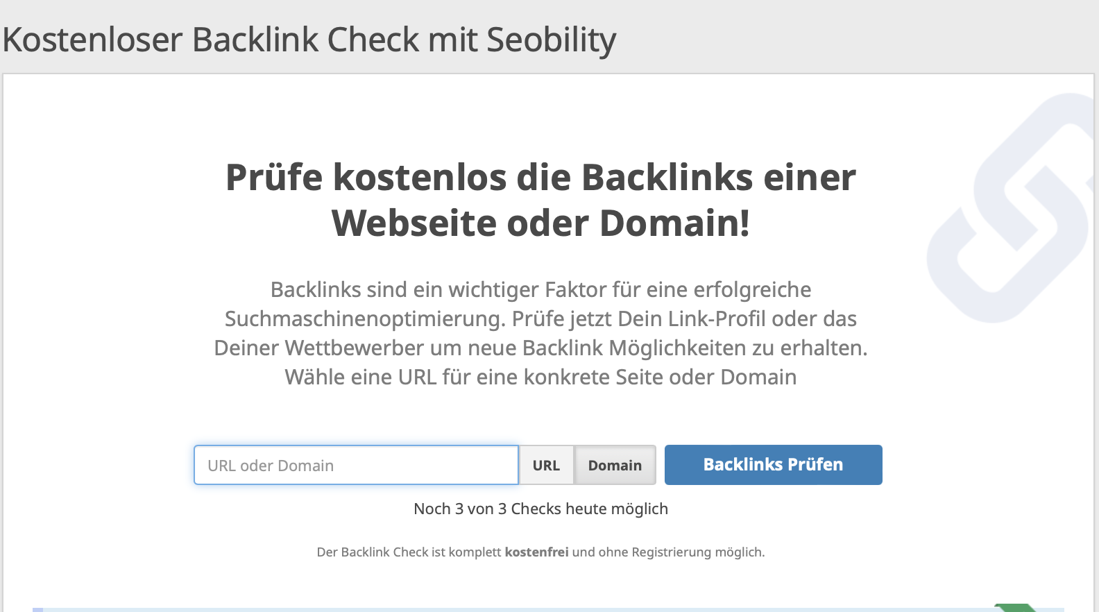 Kostenloser Backlink Check von Seobility