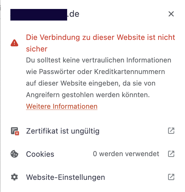 Anzeige einer nicht sicheren Verbindung im Browser