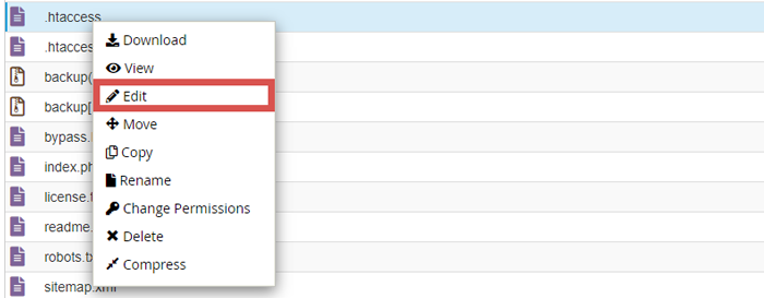 Bearbeite die htaccess Datei