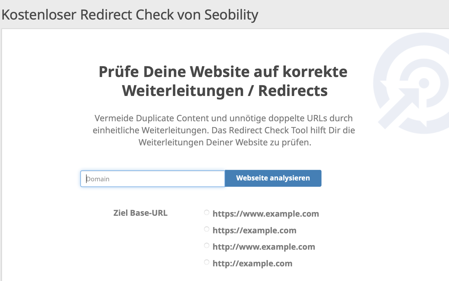 Kostenloser Redirect Check von Seobility