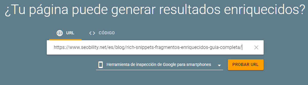 URL de prueba de resultados enriquecidos