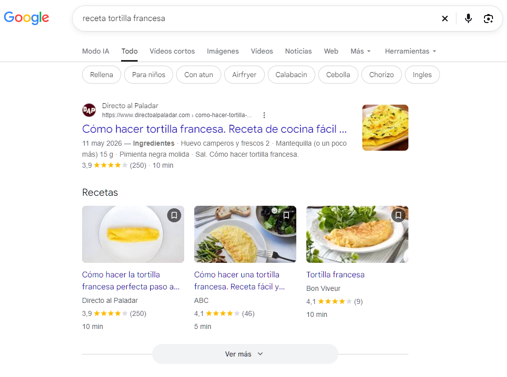 Resultado en Recetas