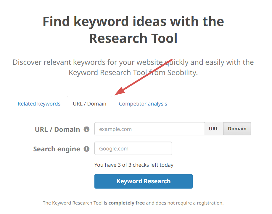 URL Domain of the Keyword Research Tool
