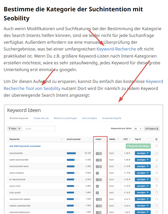 Blogartikel mit hilfreichen internen Links und Abbildungen