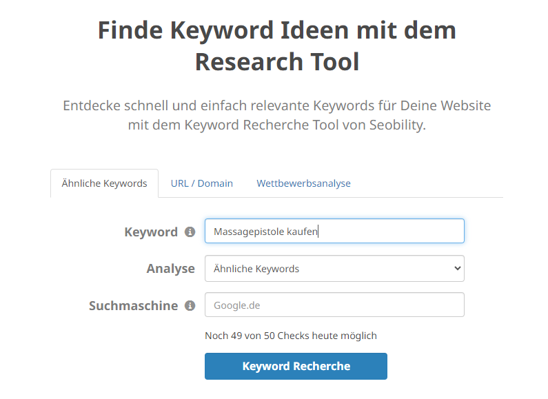 Gib Dein Seed-Keyword ins Keyword Research Tool ein
