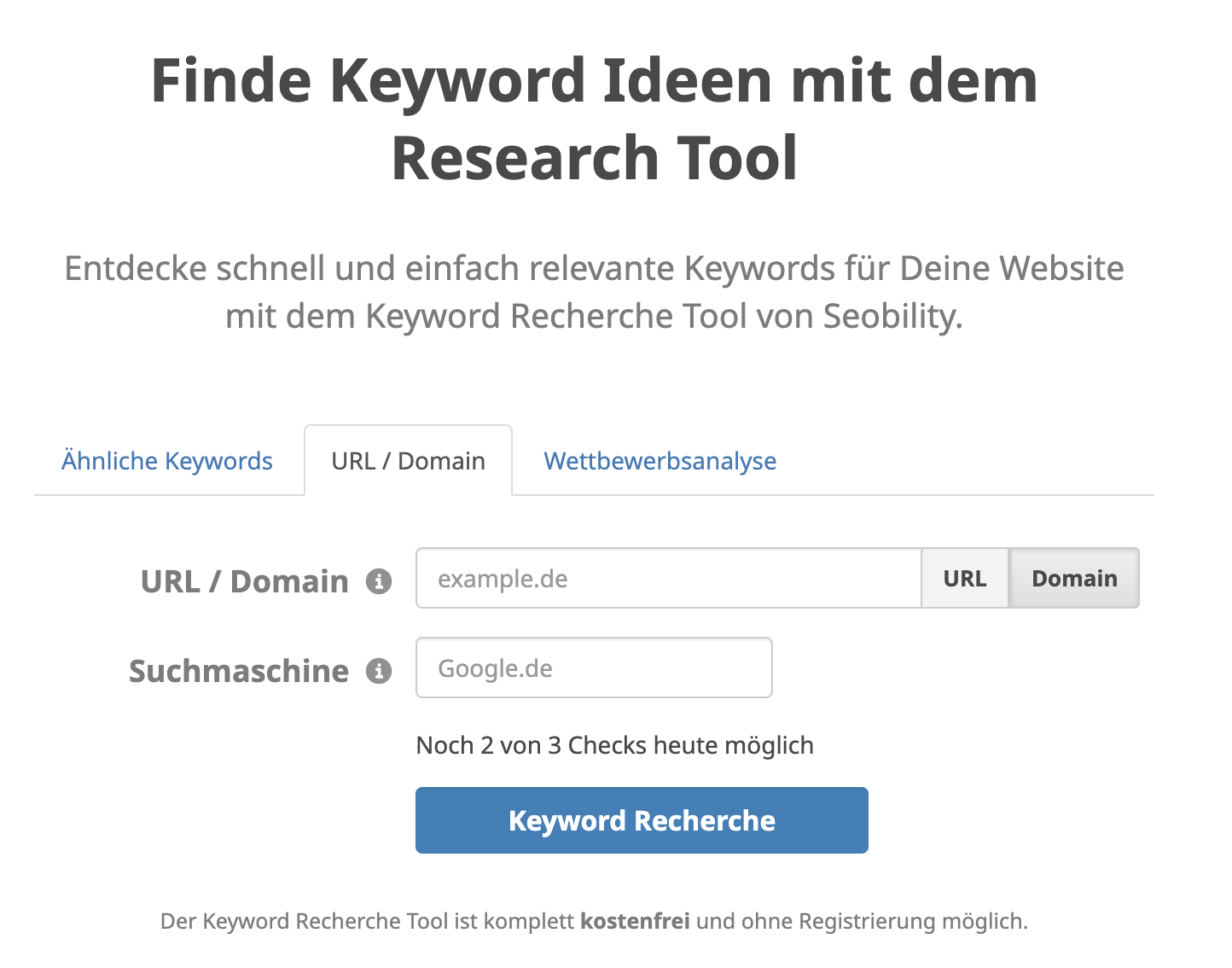 die URL / Domain Analyse des Keyword Research Tools