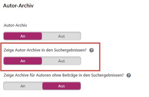 Autorenarchive in den Suchergebnissen ausblenden