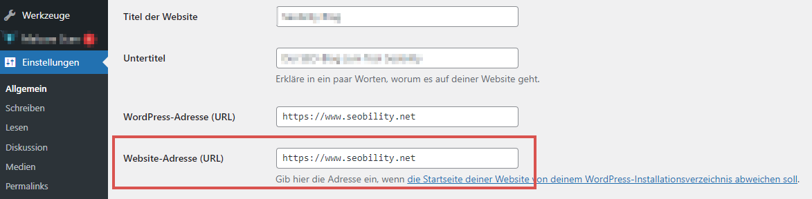 Website Adresse in WordPress ändern