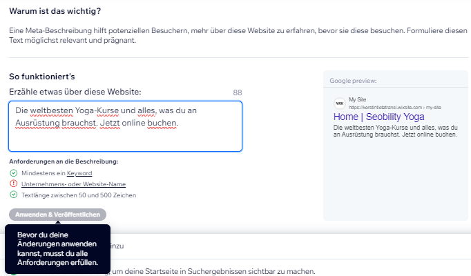 Erstellen optimierter Meta Description