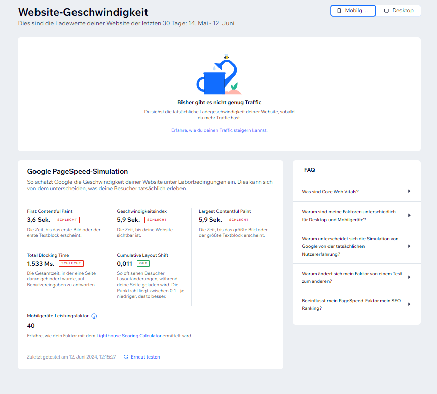 die Geschwindigkeit Deiner Website