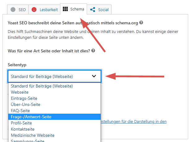 Standard-Seitentyp für Schema-Markup