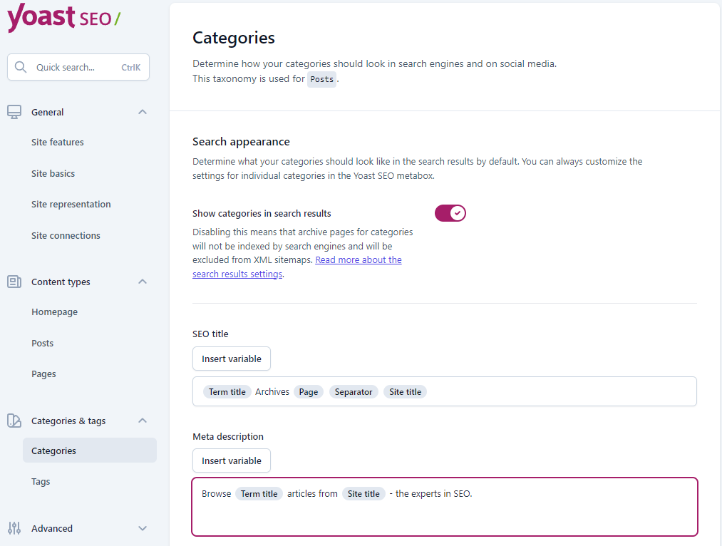 Taxonomien in Yoast