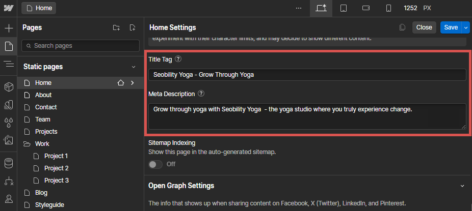 Title und Description in Webflow festlegen