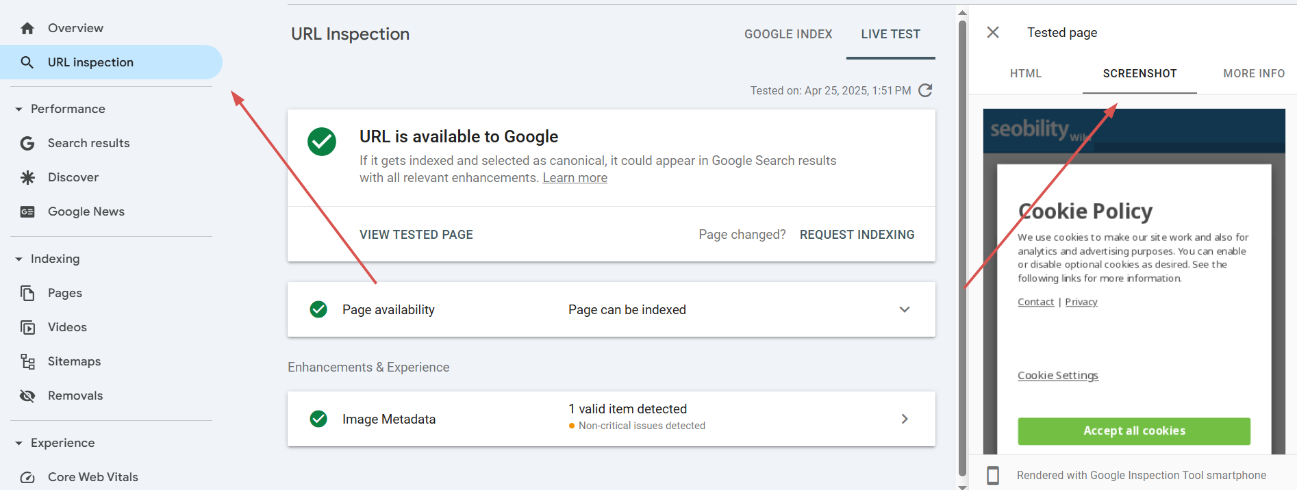 URL Inspection tool