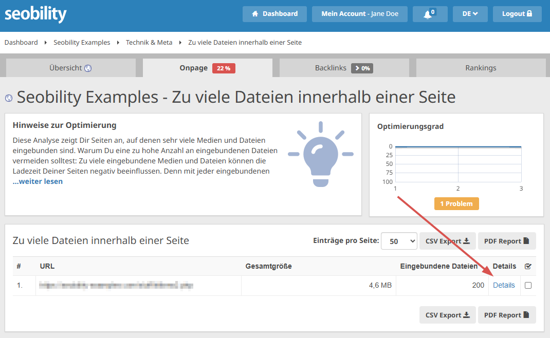 Report Zu Viele Dateien innerhalb einer Seite