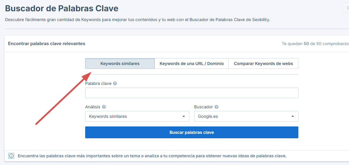 Buscador de Palabras Clave de Seobility