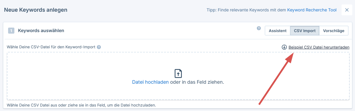 Sieh dir die Beispiel-CSV-Datei an