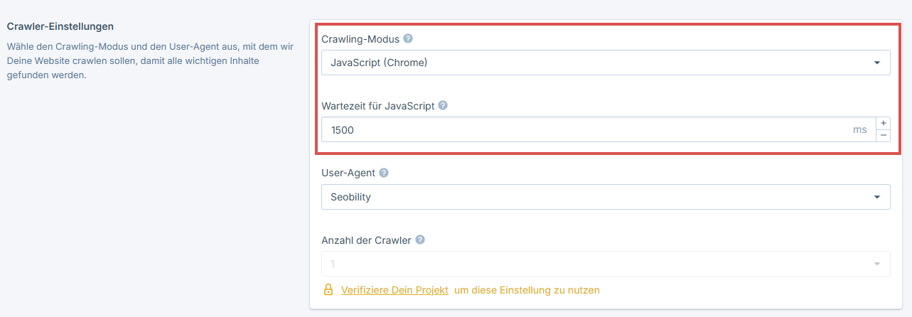 So aktivierst Du JavaScript Crawling