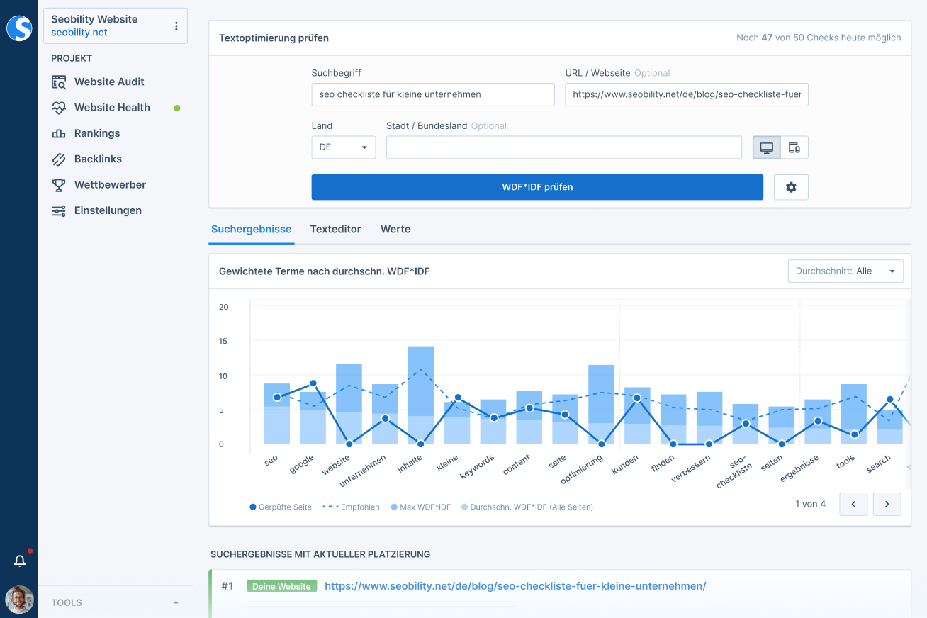 WDF*IDF Tool von Seobility