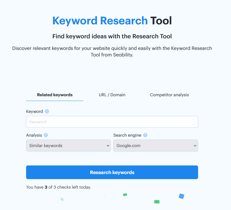Seobilitys free Keyword Research Tool