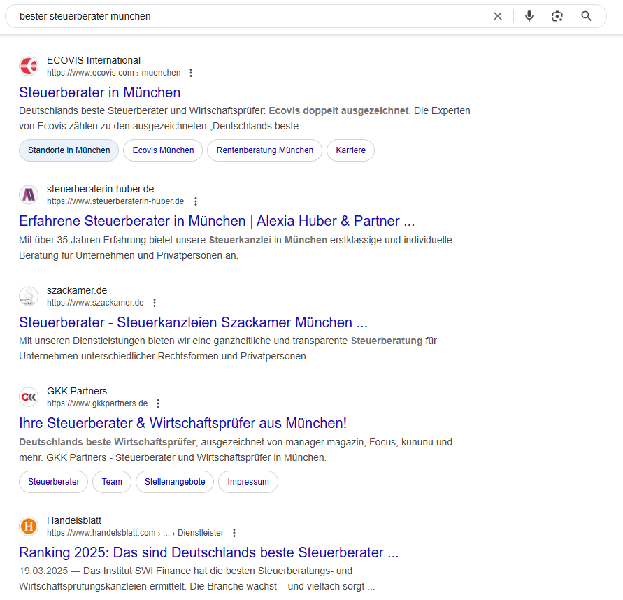 Google Suche nach bester Steuerberater München