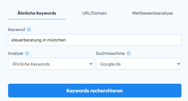 Gib Dein Keyword in das Keyword Recherche Tool von Seobility ein