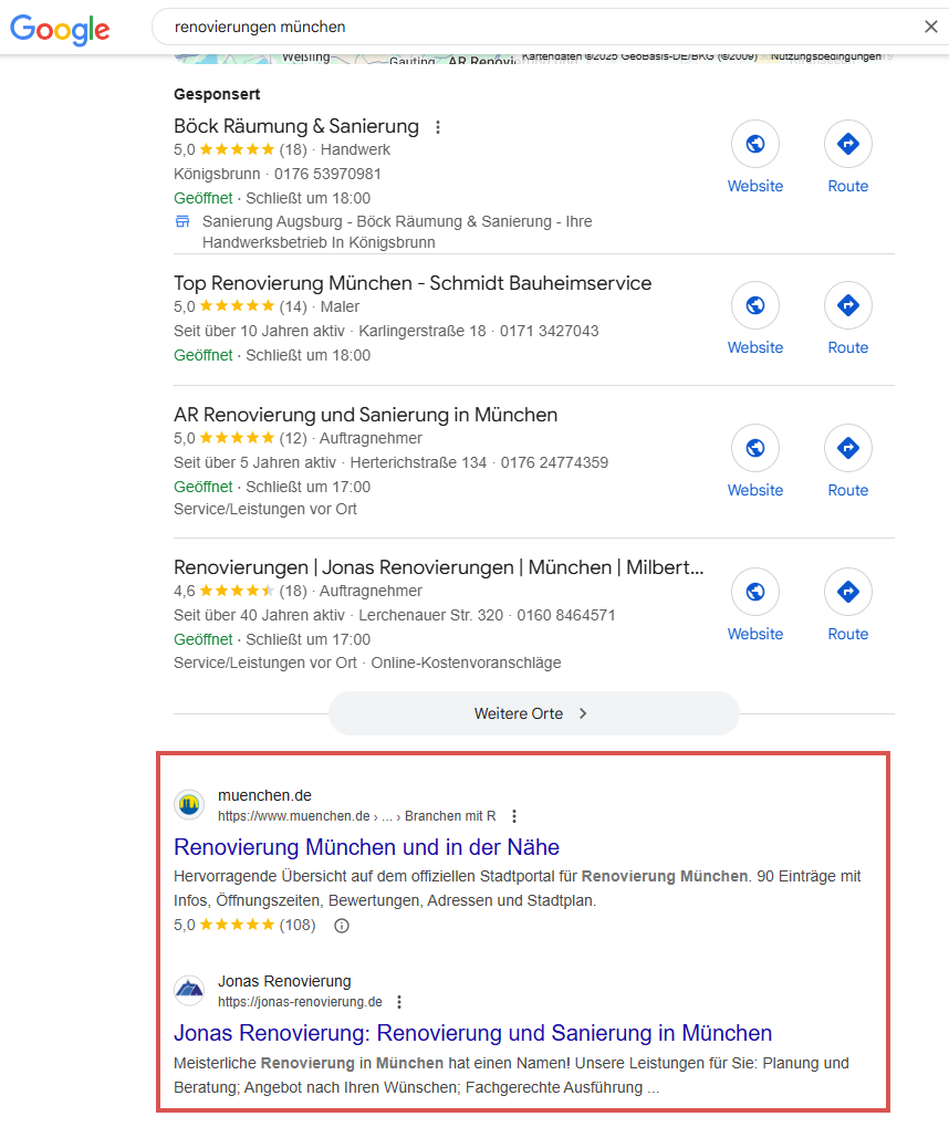 organische Suchergebnisse für das Keyword Renovierungen München