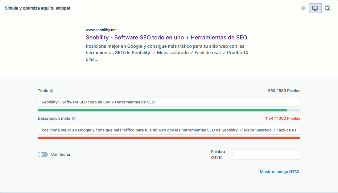 Generador de Snippets SERP gratuito de Seobility