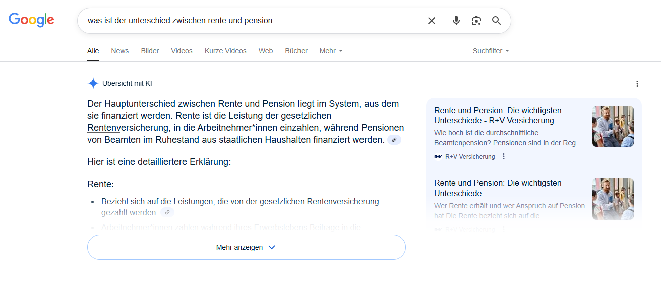 Beispiel einer KI-Übersicht
