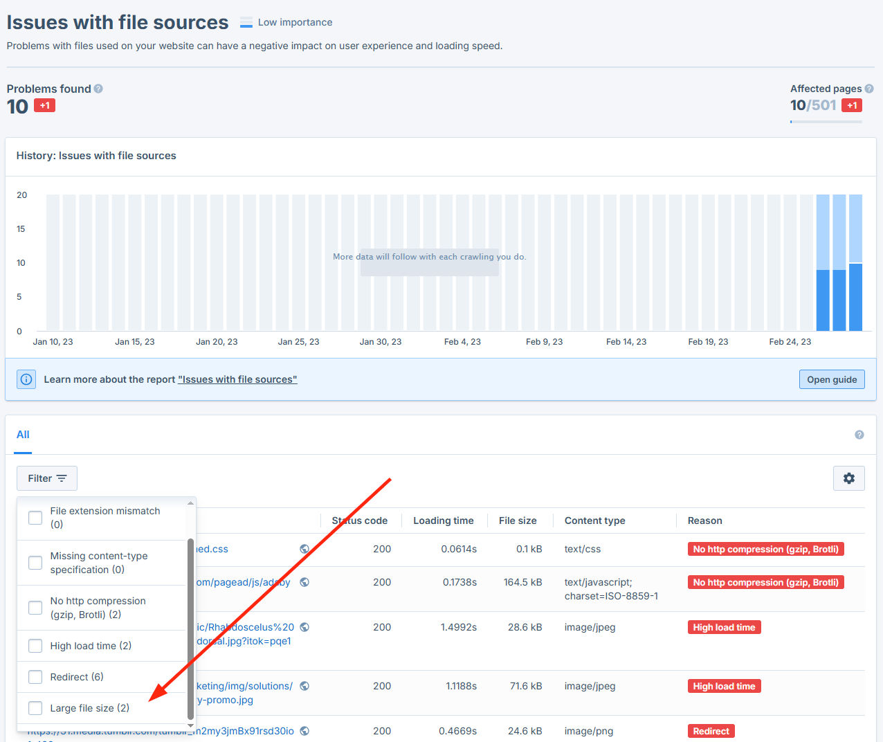 identify large files