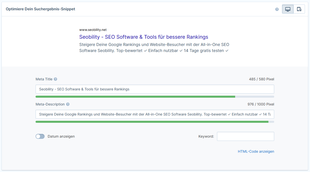 SERP Snippet Generator von Seobility