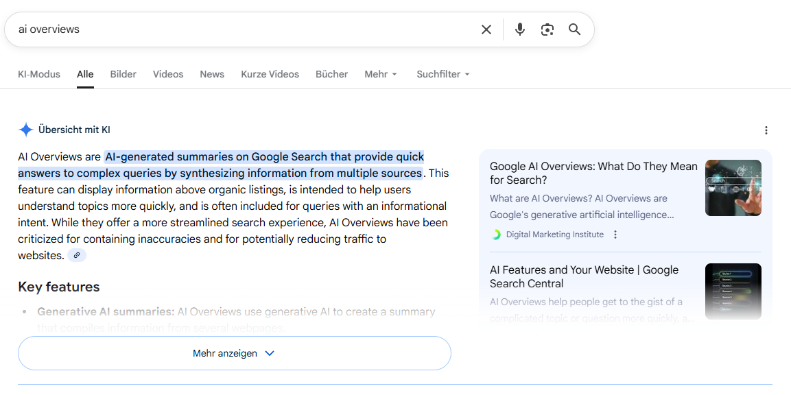 AI Overview Beispiel