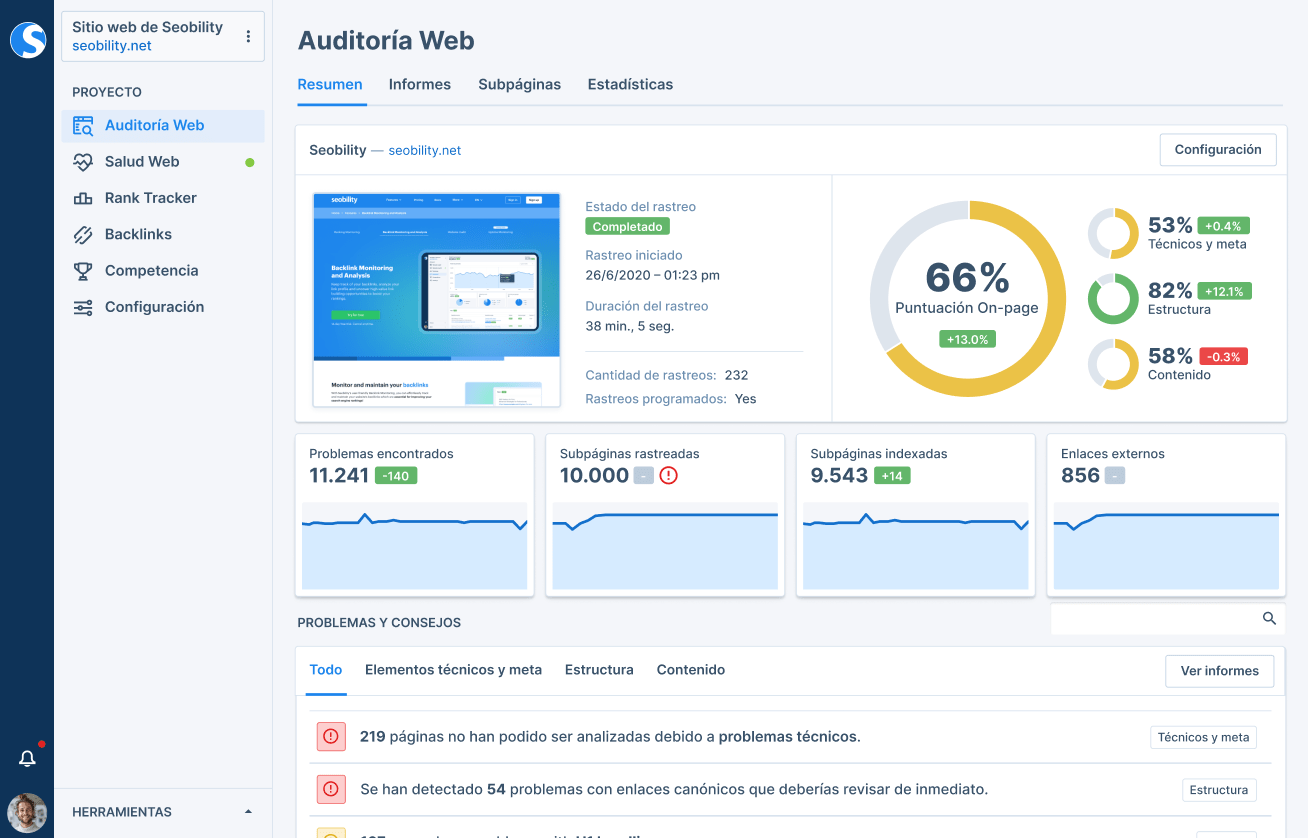 Auditoría Web de Seobility