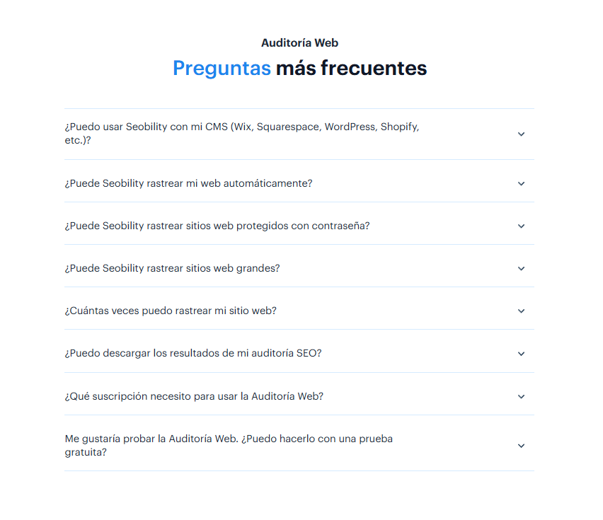 Páginas de preguntas frecuentes de Seobility